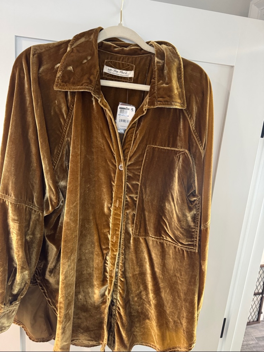 We The Free Velvet Button-Down Shirt Jacket in Golden Brown